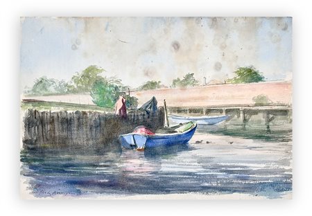 PIETRO ANNIGONI (1910-1988) - Senza Titolo (Barca e marina)