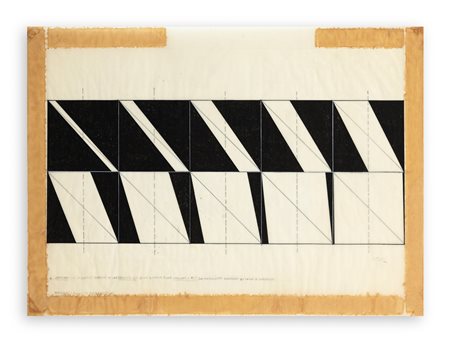 NATO FRASCÀ (1931-2006) - Apertura in 10 momenti successivi di uno spazio obliquo la cui bisettrice è una diagonale a 45gradi con conseguente inversione dei valori di superficie, 1974