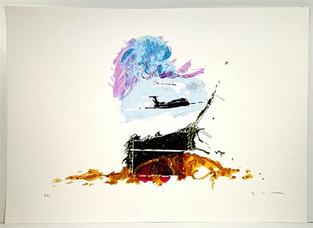 MARIO SCHIFANO, "Paesaggio anemico con aereo"