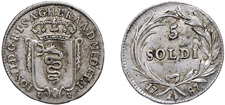 GIUSEPPE II D'ASBURGO-LORENA, monetazione di tipo lombardo (1780-1790) - 5 soldi 1780, Milano.