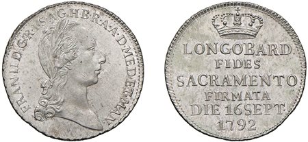 FRANCESCO II D'ASBURGO-LORENA, Imperatore e Duca di Milano (1792-1796) - Mezza lira del Giuramento, 1792.