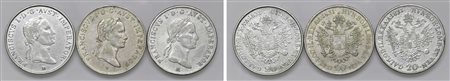 FRANCESCO I D'ASBURGO-LORENA, monetazione per l'Impero (1815-1835) - Lotto di 3 monete da 20 Kreuzer, II tipo.