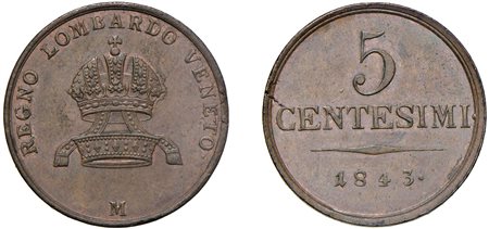 FERDINANDO I D'ASBURGO-LORENA (1835-1848) - 5 centesimi 1843, Milano.