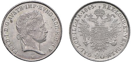 FERDINANDO I D'ASBURGO-LORENA, monetazione per l'Impero (1835-1848) - 20 kreuzer 1845, Milano.