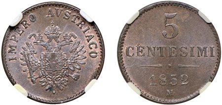 FRANCESCO GIUSEPPE I D'ASBURGO-LORENA (1848-1866) - 5 centesimi 1852, Milano.