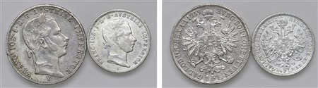 FRANCESCO GIUSEPPE I D'ASBURGO-LORENA, monetazione per l'Impero (1848-1866) - Lotto due monete da ¼ di fiorino (1857 VE) e 1 fiorino (1859 VE).