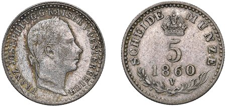 FRANCESCO GIUSEPPE I D'ASBURGO-LORENA, monetazione per l'Impero (1848-1866) - 5 Kreuzer 1860, Venezia.