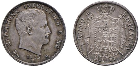 BOLOGNA - NAPOLEONE I, Re d'Italia (1805-1814) - 2 lire 1812, puntali sagomati.