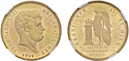 NAPOLI - FERDINANDO II (1830-1859) - 15 Ducati 1851, III tipo.