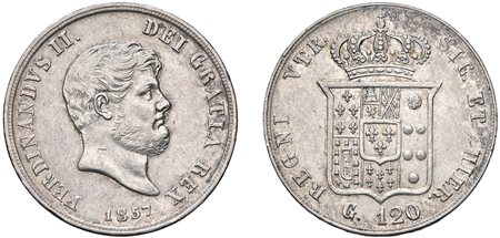 NAPOLI - FERDINANDO II (1830-1859) - Piastra da 120 grana, 1857, VI tipo.