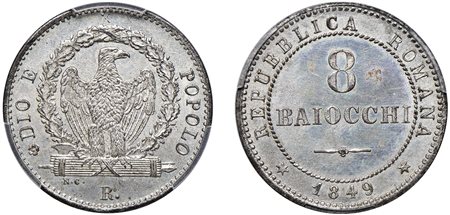 SECONDA REPUBBLICA ROMANA (1848-1849) - 8 baiocchi, 1849, Roma.