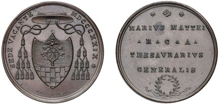 SEDE VACANTE, Tesoriere Generale Mons. Mario Mattei (1829) - Medaglia 1829, Roma.