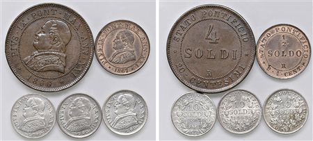 PIO IX, Giovanni Maria Mastai-Ferretti (1846-1870) - Lotto di 5 monete.