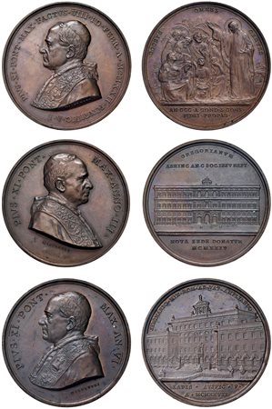PIO XI, Ambrogio Damiano Achille Ratti (1922-1939) - Lotto 3 medaglie annuali (an. I, III, VI).