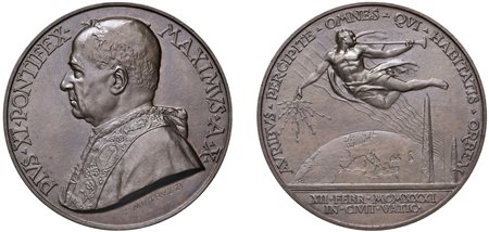 PIO XI, Ambrogio Damiano Achille Ratti (1922-1939) - Medaglia an. X, Stazione Radio Vaticana, Roma.