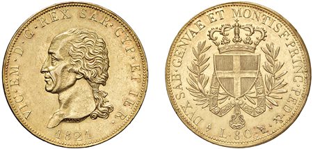 VITTORIO EMANUELE I (1802-1821) - 80 lire 1821, Torino.