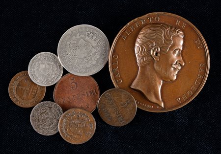 CARLO FELICE e CARLO ALBERTO (1821-1849) - Lotto di 7 monete e una medaglia.