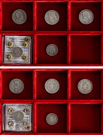 VITTORIO EMANUELE II, Regno di Sardegna (1849-1861) - Lotto di 5 monete da 1 lira e 50 centesimi.