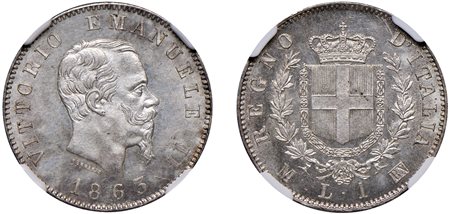 VITTORIO EMANUELE II, Re d'Italia (1861-1878) - Lira 1863, Milano, 'Stemma'.