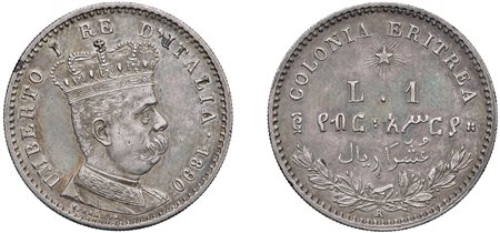UMBERTO I, Colonia Eritrea (1890-1896) - 1 lira 1890, Roma.