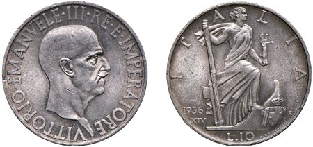 VITTORIO EMANUELE III (1900-1943) - 10 lire 1936, Roma.