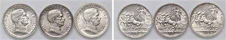 VITTORIO EMANUELE III (1900-1943) - Lotto di tre 2 lire 'quadriga briosa', Roma.