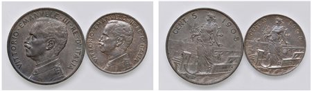 VITTORIO EMANUELE III (1900-1943) - Lotto 5 e 2 centesimi 1908, Roma.
