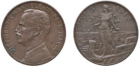 VITTORIO EMANUELE III (1900-1943) - 5 centesimi 1913, senza punto, Roma.