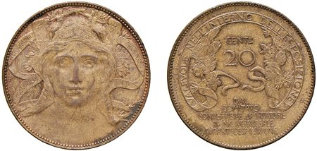 VITTORIO EMANUELE III, Gettoni privati circolanti in ambito limitato (1900-1943) - Buono da 20 centesimi 1906, Milano.