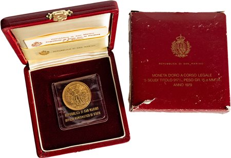 SAN MARINO - Nuova monetazione (1972-) - 5 scudi 1979, 'La Pace'.
