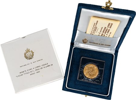 SAN MARINO - Nuova monetazione (1972-) - 5 scudi 1980, 'La Giustizia'.