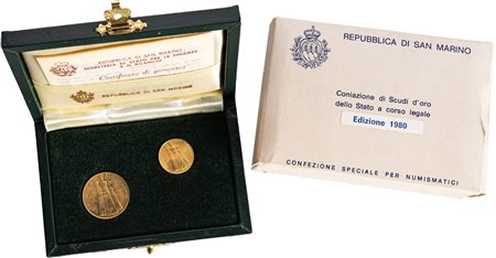 SAN MARINO - Nuova monetazione (1972-) - Dittico da 1 e 2 scudi 1980, 'La Giustizia'.