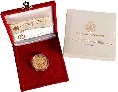 SAN MARINO - Nuova monetazione (1972-) - 5 scudi 1989, 'Consiglio d'Europa'.