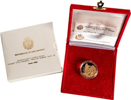 SAN MARINO - Nuova monetazione (1972-) - 5 scudi 1990, 'Liberazione occupazione Alberoniana'.