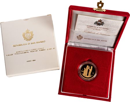 SAN MARINO - Nuova monetazione (1972-) - 5 scudi 1994, 'La Famiglia'.