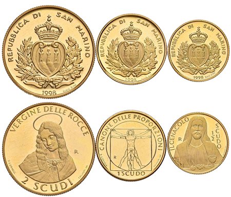 SAN MARINO - Nuova monetazione (1972-) - Trittico da ½, 1 e 2 scudi 1998, 'Leonardo da Vinci'.