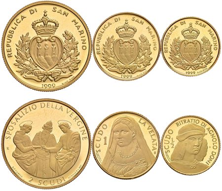 SAN MARINO - Nuova monetazione (1972-) - Trittico da ½, 1 e 2 scudi 1999, 'Sposalizio della Vergine'.