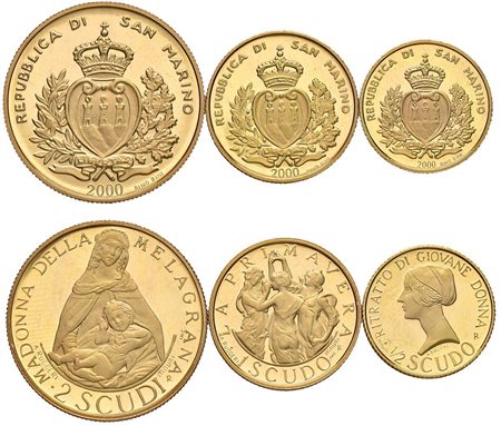 SAN MARINO - Nuova monetazione (1972-) - Trittico da ½, 1 e 2 scudi 2000, 'Sandro Botticelli'.