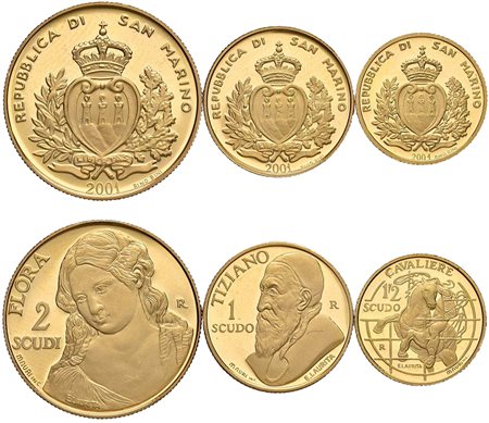 SAN MARINO - Nuova monetazione (1972-) - Trittico da ½, 1 e 2 scudi 2001, 'Dipinti del Tiziano'.