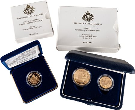 SAN MARINO - Nuova monetazione (1972-) - Lotto composto da 20, 50 euro e 2 scudi, 2003, in astucci originali.