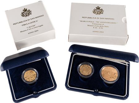 SAN MARINO - Nuova monetazione (1972-) - Lotto composto da 20, 50 euro e 2 scudi, 2004, in astucci originali.