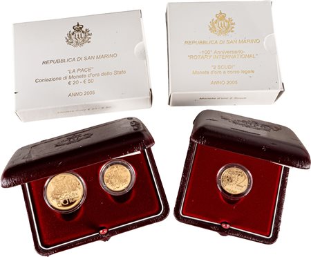 SAN MARINO - Nuova monetazione (1972-) - Lotto composto da 20, 50 euro e 2 scudi, 2005, in astucci originali.