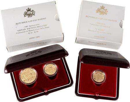 SAN MARINO - Nuova monetazione (1972-) - Lotto composto da 20, 50 euro e 2 scudi, 2006, in astucci originali.