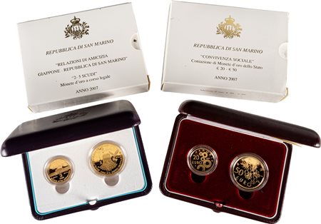 SAN MARINO - Nuova monetazione (1972-) - Lotto composto da due dittici (20 - 50 euro e 2 - 5 scudi), 2007, in astucci originali.