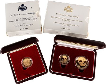 SAN MARINO - Nuova monetazione (1972-) - Lotto composto da 20, 50 euro e 2 scudi, 2008, in astucci originali.