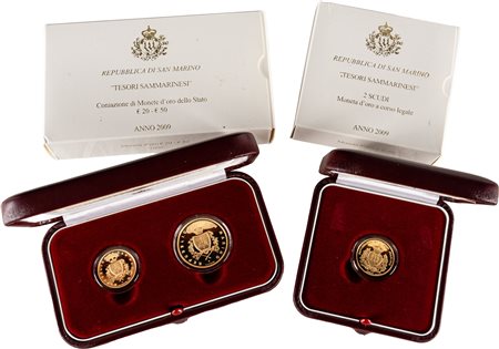 SAN MARINO - Nuova monetazione (1972-) - Lotto composto da 20, 50 euro e 2 scudi, 2009, in astucci originali.