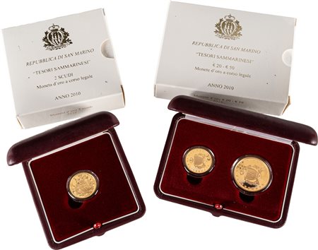 SAN MARINO - Nuova monetazione (1972-) - Lotto composto da 20, 50 euro e 2 scudi, 2010, in astucci originali.