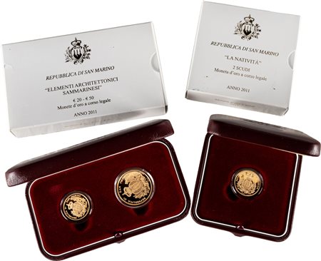 SAN MARINO - Nuova monetazione (1972-) - Lotto composto da 20, 50 euro e 2 scudi, 2011, in astucci originali.