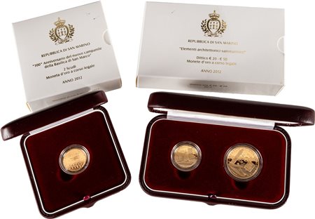 SAN MARINO - Nuova monetazione (1972-) - Lotto composto da 20, 50 euro e 2 scudi, 2012, in astucci originali.