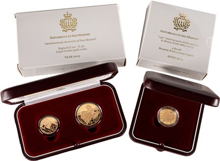 SAN MARINO - Nuova monetazione (1972-) - Lotto composto da 20, 50 euro e 2 scudi, 2013, in astucci originali.